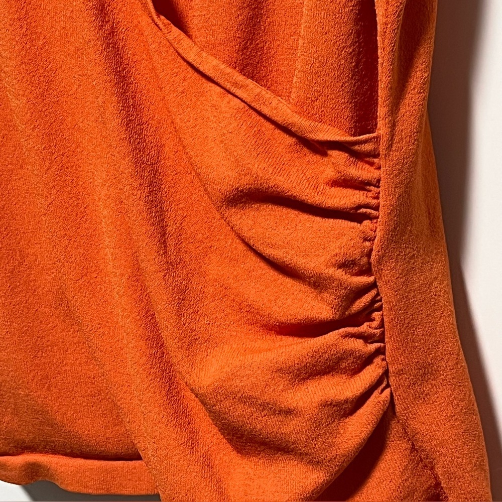 Kate Hill Vibrant versatile Orange Sleeveless ruched faux-wrap V-neck blouse - Picture 5 of 5